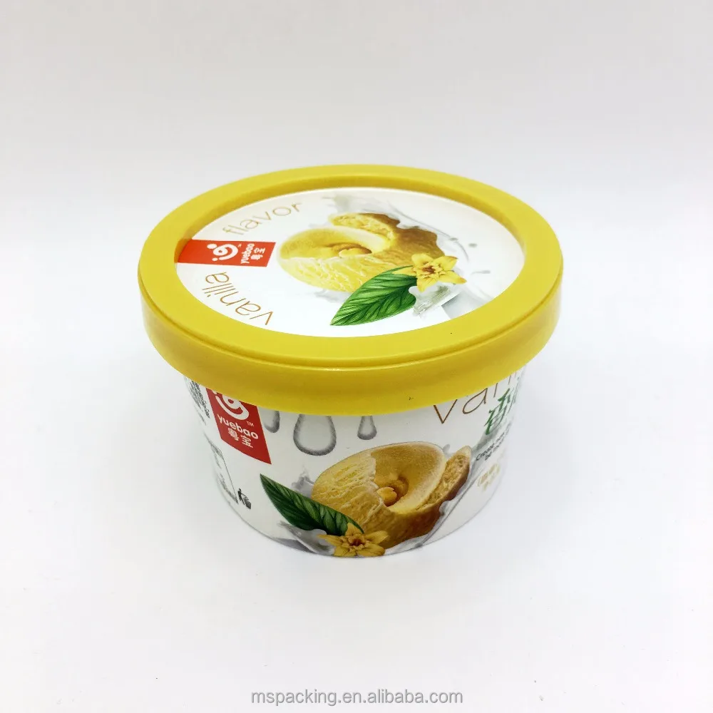 Custom design disposable ice cream paper cups and plastic lids company brand logo printed paper ice cream cup with lid and spoon