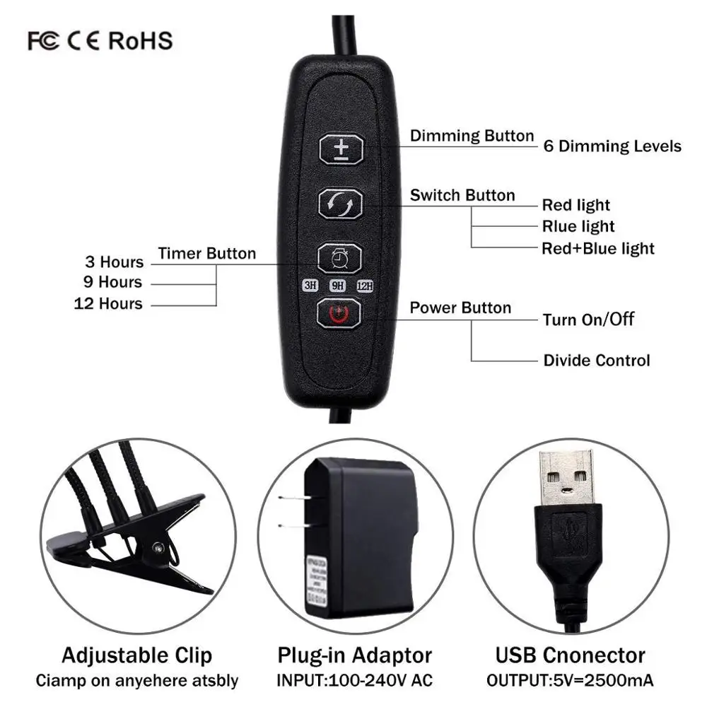 Led Grow Lights for Indoor Plants,27W Timing Plant Grow Lamp with Red/Blue Spectrum,3 Head Control Individually Plant Grow Bulbs