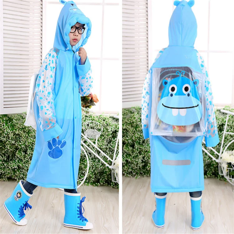 Hot selling cartoon eco-friendly outdoor walking safety rain coat raincoat children raincoat with a school bag