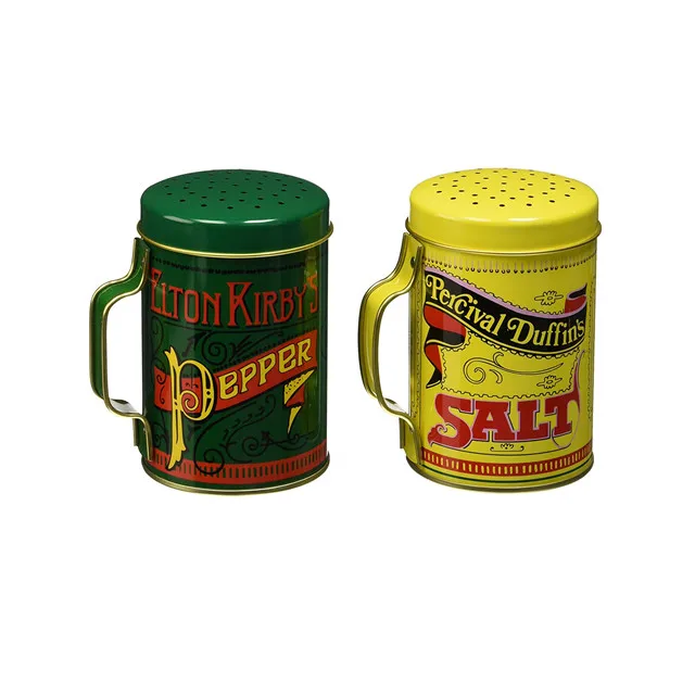 Custom printing round metal funny salt pepper shaker with handle round tin box For packaging Metal Cans