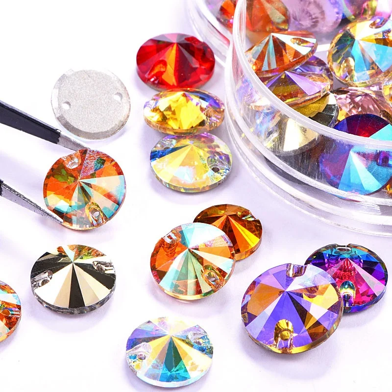 Best Quality Round Rivoli Sew On Rhinestones Flatback Glass Crystal Sewing Rhinestones