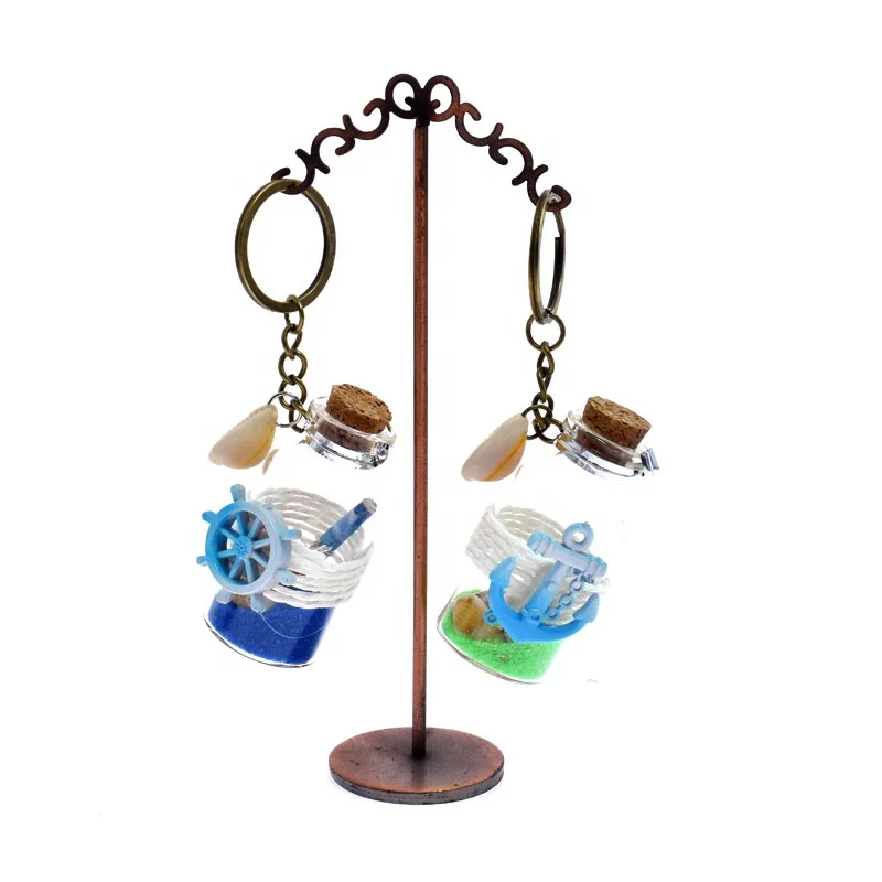 New design shell sand message keyring wishing lucky glass bottles souvenir keychain