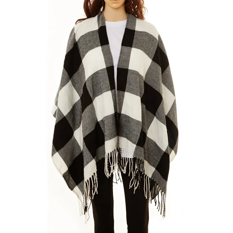 Hot Sale Fall/winter Ladies Buffalo Plaid Poncho