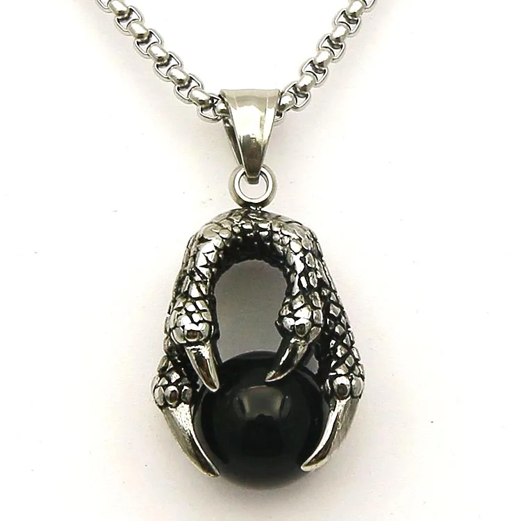 Large Black Ball Eagle Claw Charm Pendant Necklace for Man Boys