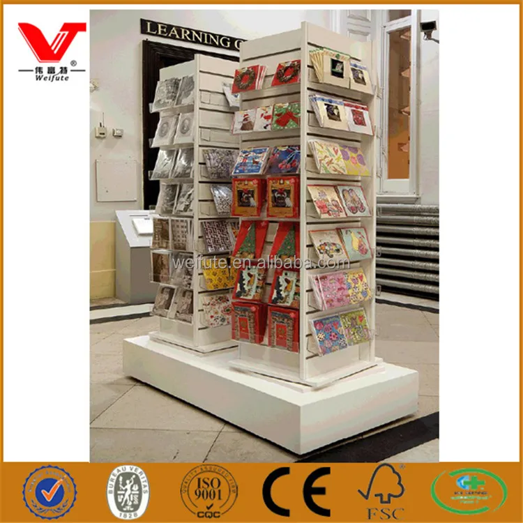 
Stationery shop rotating wood slatwall shelf, card slatwall tower display stand 
