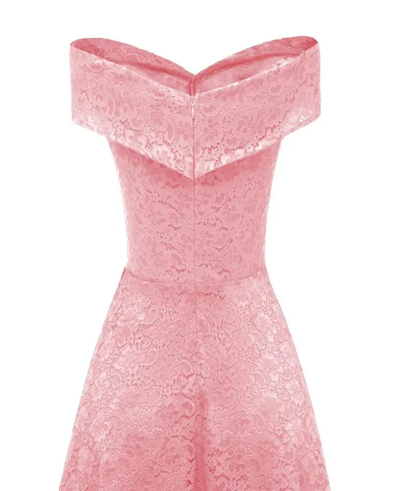 Elegant Bridal Gown Lace A-Line Bridesmaid Evening Dress Above Knee Neckline Oblique Sleeveless Bridesmaid Dress