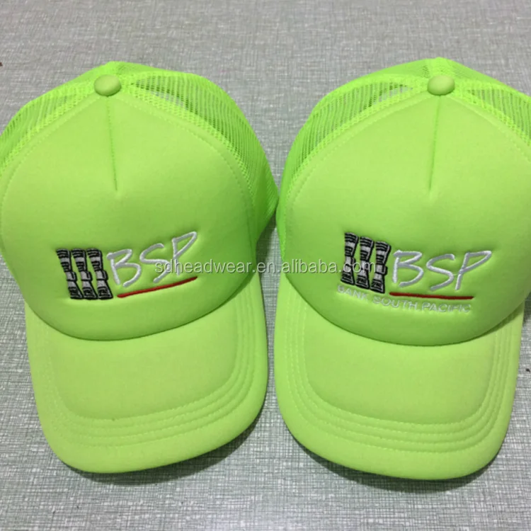 Fashion custom logo mesh back embroidery neon green foam trucker cap