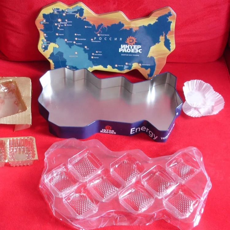 Russian Design Irregular map shape cookie & cake tin box with plastic tray