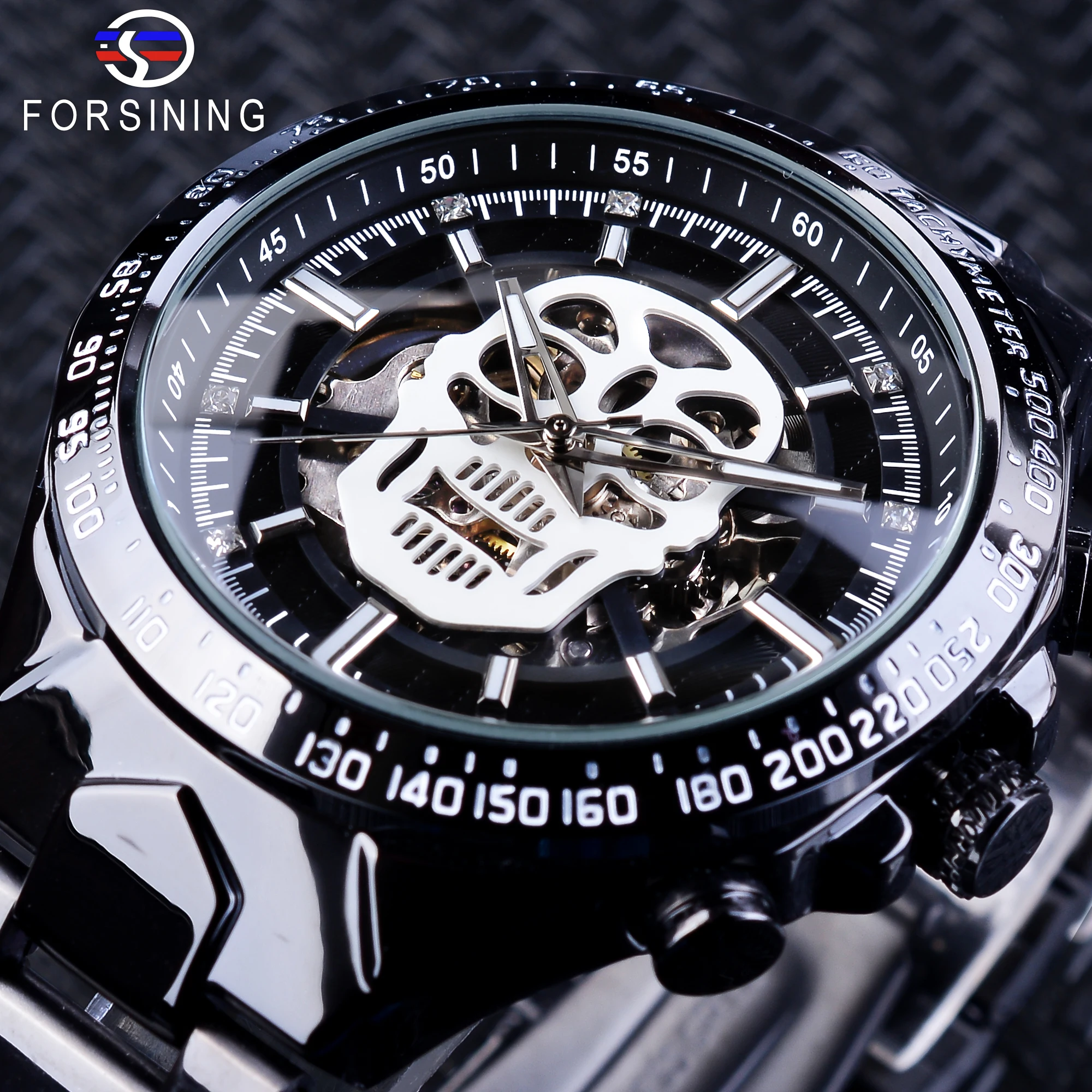 2022 Hot Sell Forsining Golden Wristwatches Skull Design Black Luminous Design Men Automatic Sport Watch Top Brand Luxury Clock