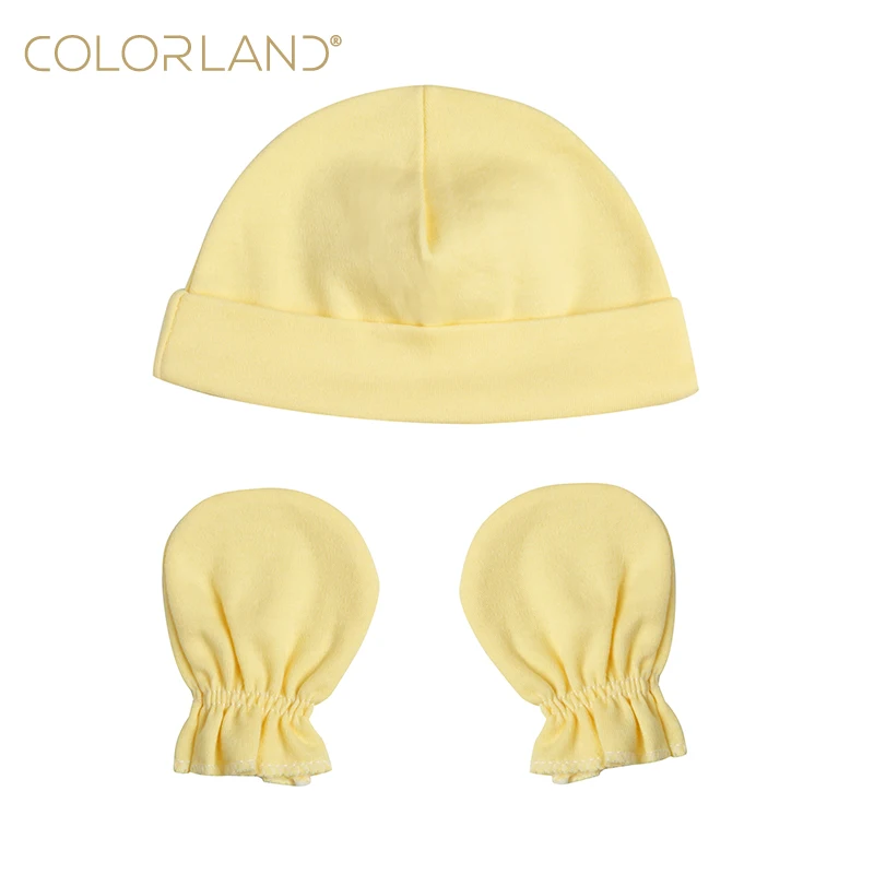 Комплект хлопковых варежек и шапочек COLORLAND для новорожденных, детская шапка с перчатками