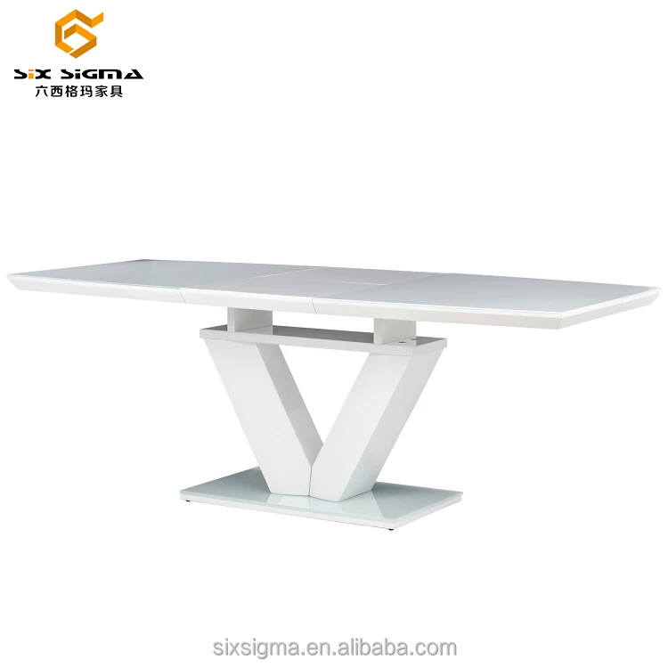 
Cheap fashion white high gloss glass extension wooden dining table MDF 