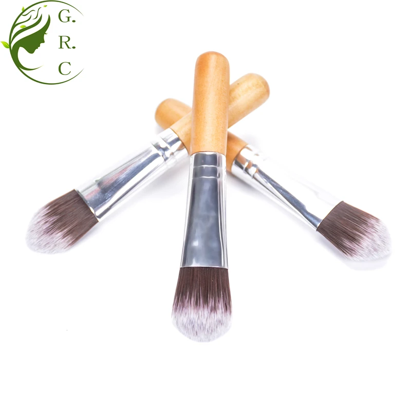 Single Wooden Private Label Short Handle 9cm Length Mini Liquid Makeup Custom Logo Cosmetic Mask Makeup Kabuki Foundation Brush