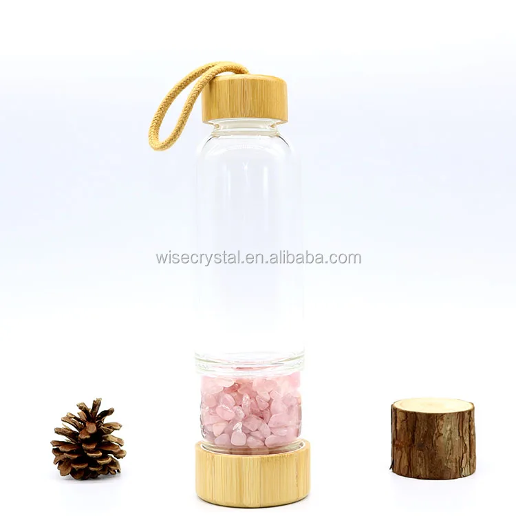 Best selling products healing crystal water bottle with Bamboo Lid