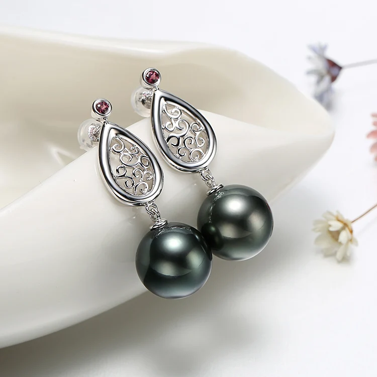 New Model 925 Silver Black Tahiti Pearl Traditional Earring
