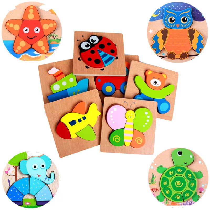 
Wooden Toys Educational for Kids Animal Cartoon 3D Jigsaw Wooden Puzzle 