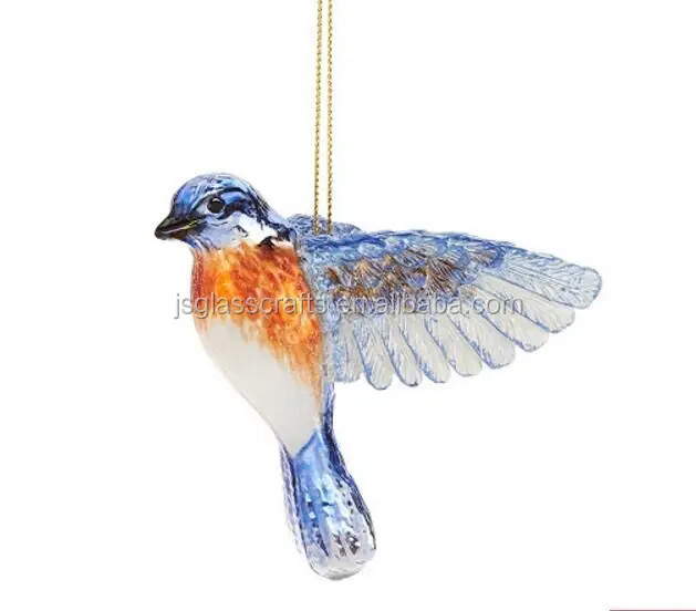 Set/4 glass bird with stunning hand painted blown bird ornament