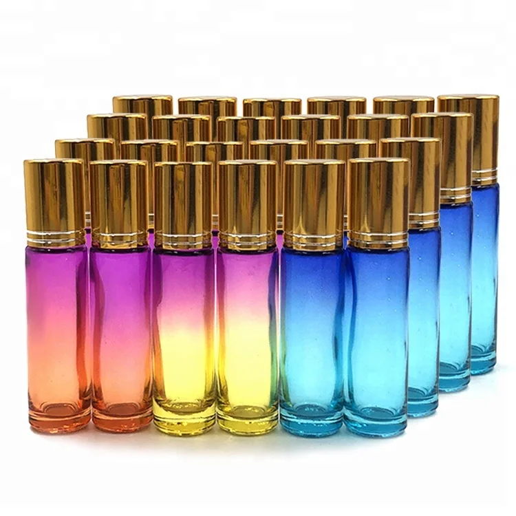 24 Pack 10ml Essential Oil Rainbow Roller Bottles with Stainless Steel Roller Ball, Funnel, Label