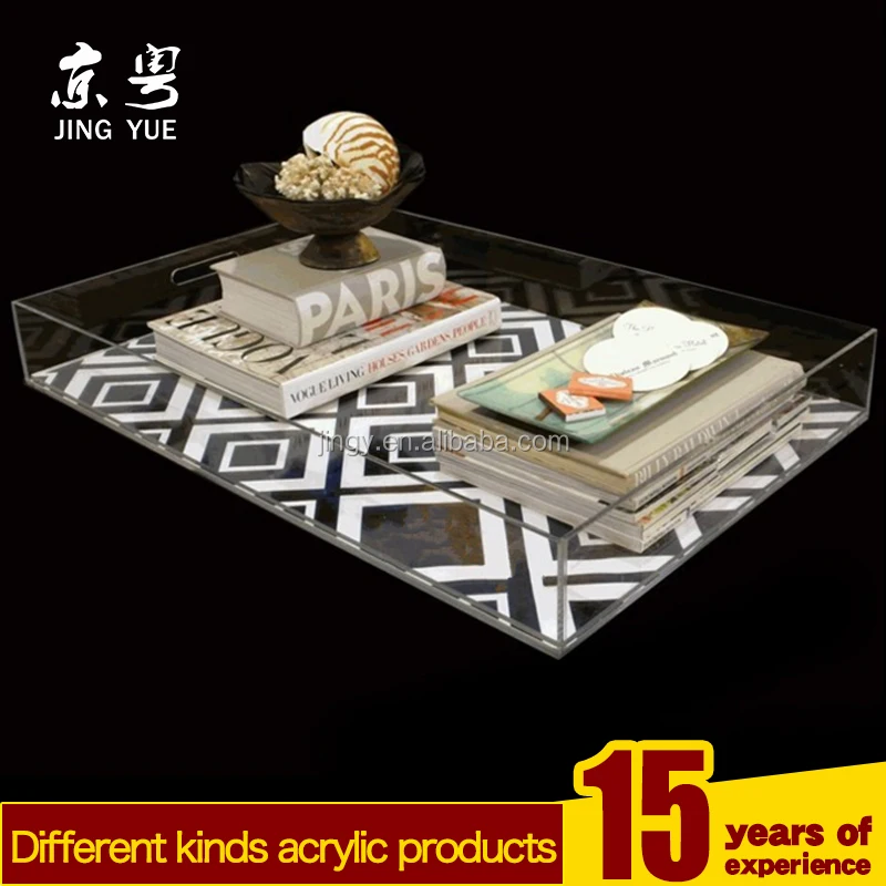 wholesale restaurant custom clear transparent bar acrylic pmma plexiglass coffee tea tray acrylic serving tray with two handles