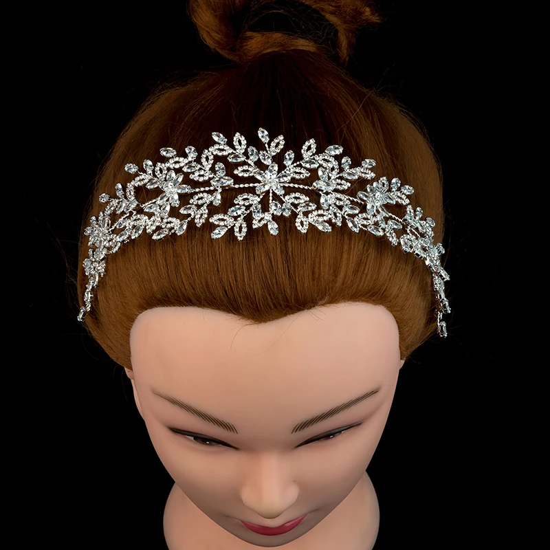 Echsio Women Copper Tiara Crown Fine Sparkling Zircon Jewelry Headpiece Hair Accessory For Wedding Bridal Accessories  BC4688