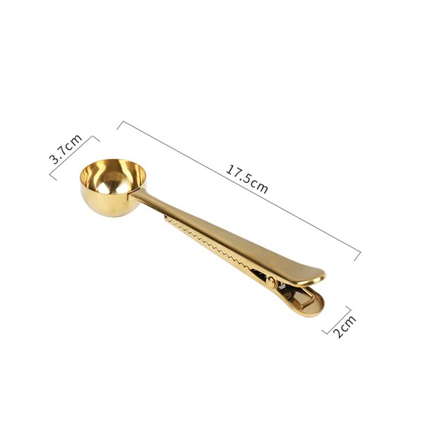 Gold stainless steel Spoon Scoop with Bag Measuring Clip coffee spoon