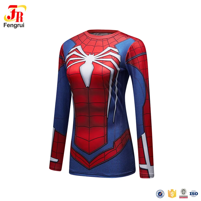 Full printing superhero workout clothes women compression t shirts