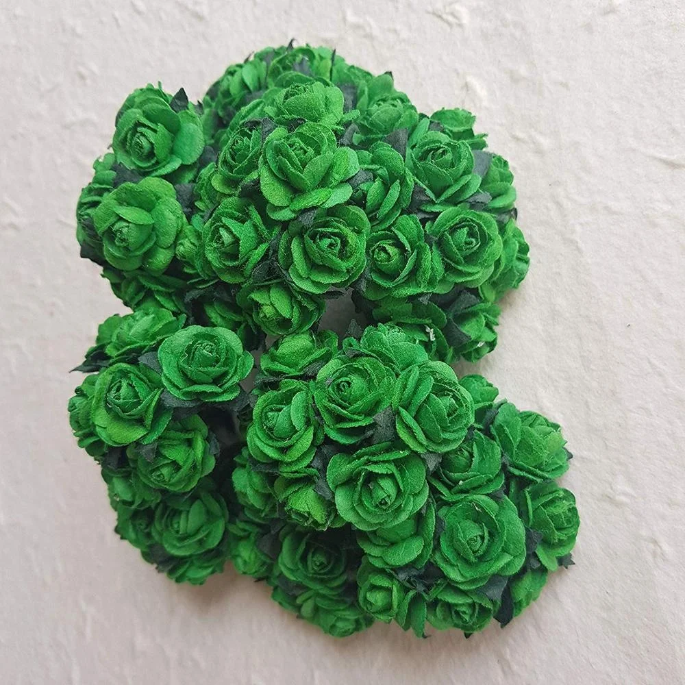Top 100 pcs Handmade Mulberry Paper Rose Buds Flower Set Decoration 1.5 cm Craft Scrapbooking