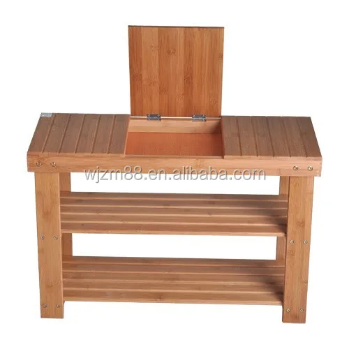 2 layer bamboo shoes rack with box