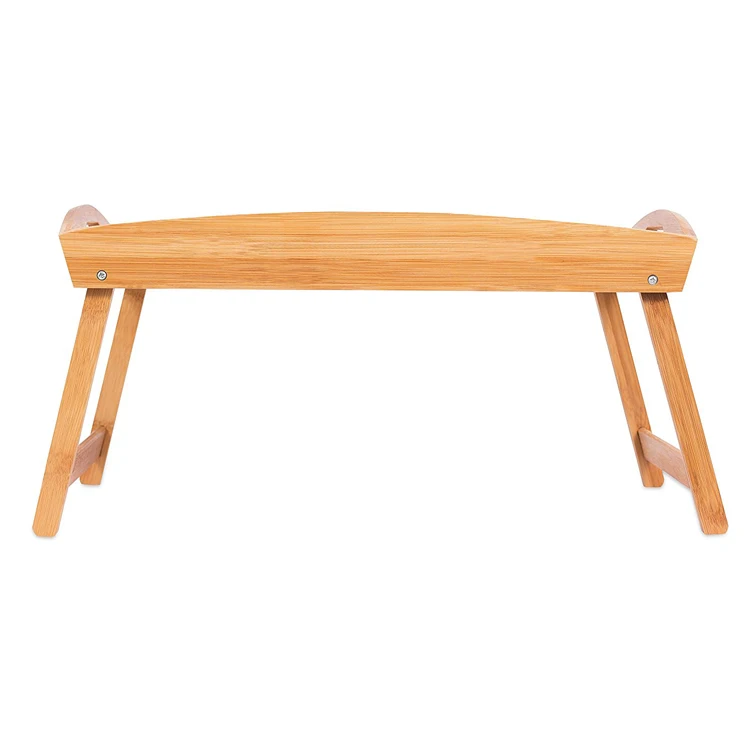 2021 Hot Bamboo Bed Tray Wooden Curved Sides Breakfast Serving Tray with Folding Legs