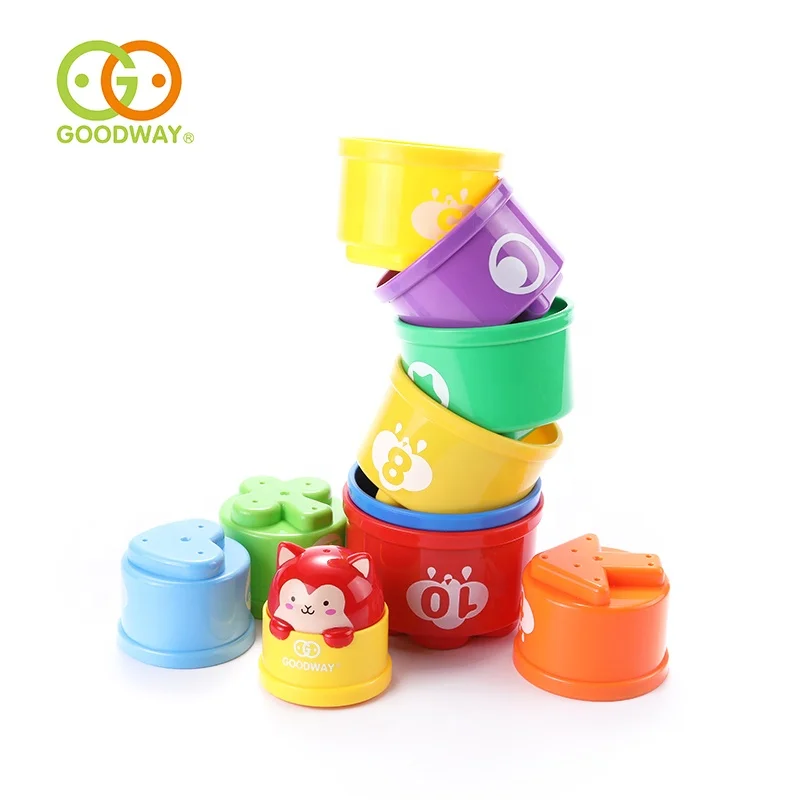 baby bath play early educational rainbow color cartoon animal cup stacking toy with light music
