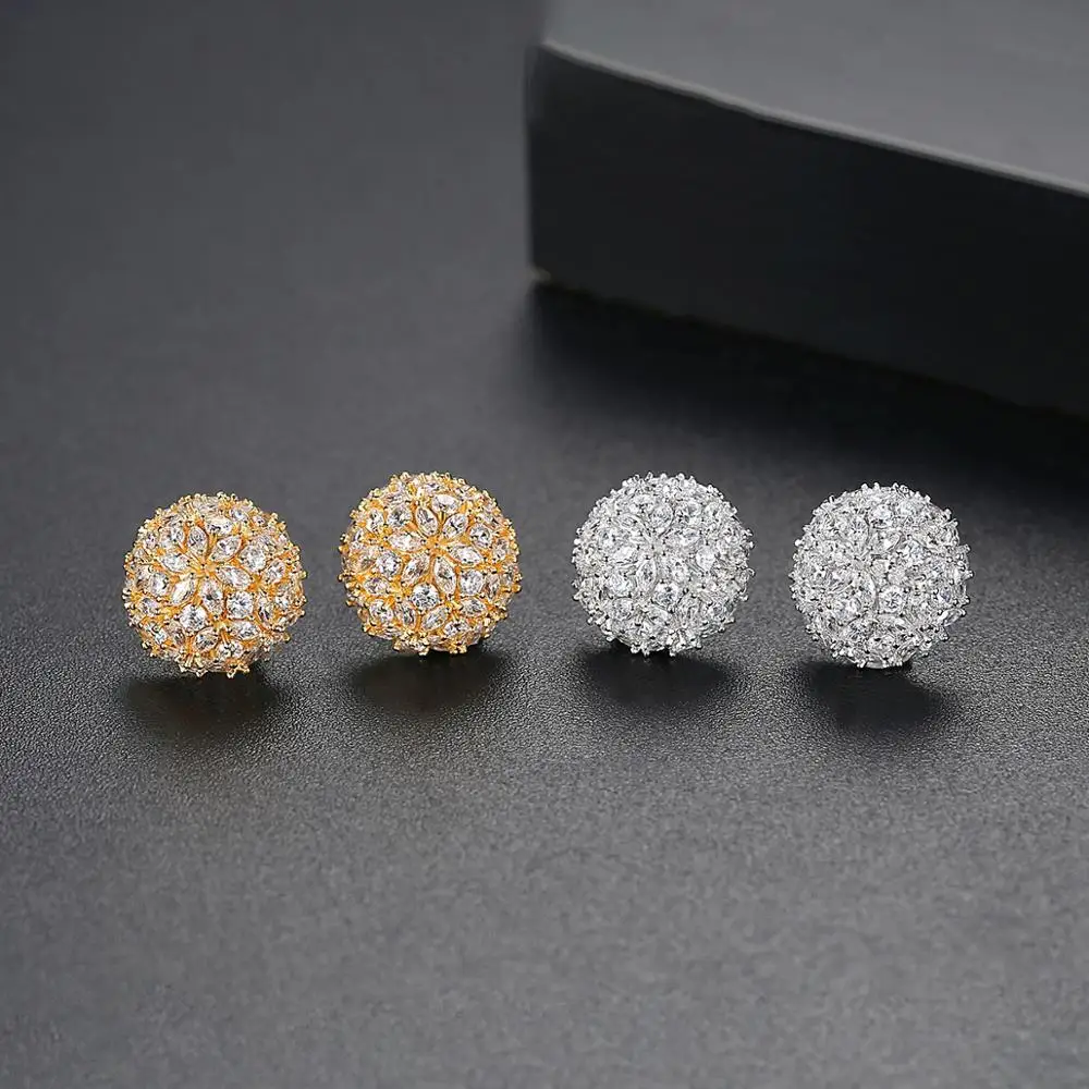 LUOTEEMI Flower Ball Cubic Zirconia Earrings Stud Zirconia Flowers Stud Earrings For Women Elegant