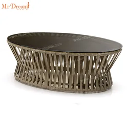 High quality industrial french turkish furniture living room glass top rope woven coffee table for patio