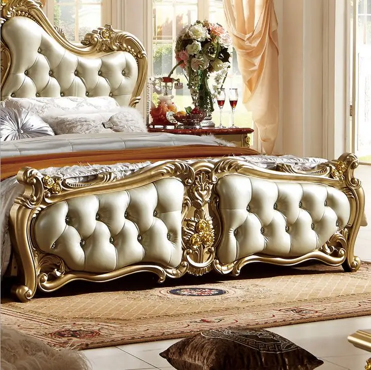Современная Античная европейская деревянная кровать, модная Резная Кровать 1,8 м, французская мебель для спальни p10052