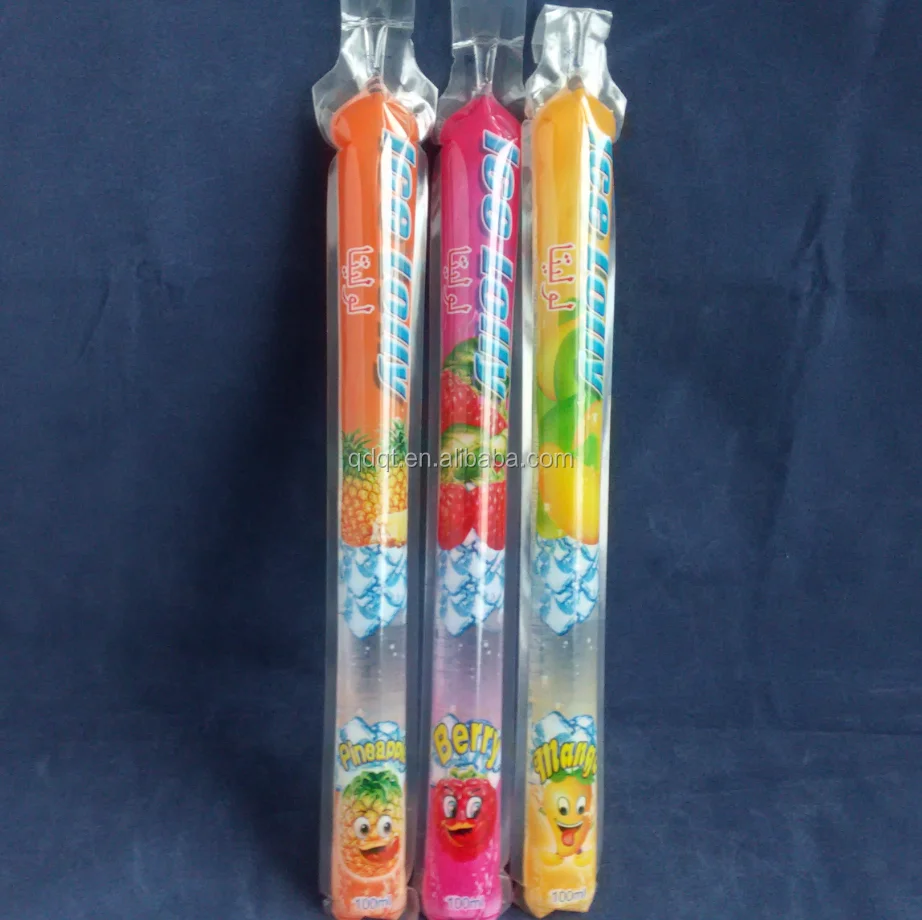 Clear stick shaped plastic bag for juice popsicle packaging