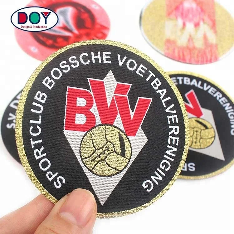 Iron on Soccer Team Club Parches Wholesale Custom DIY Logo Metallic Thread Woven Patches for Clothes