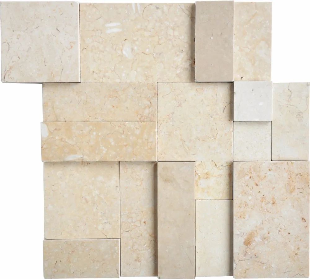 Travertine cube 3d matt finishing marble mosaic tile beige color for TV background