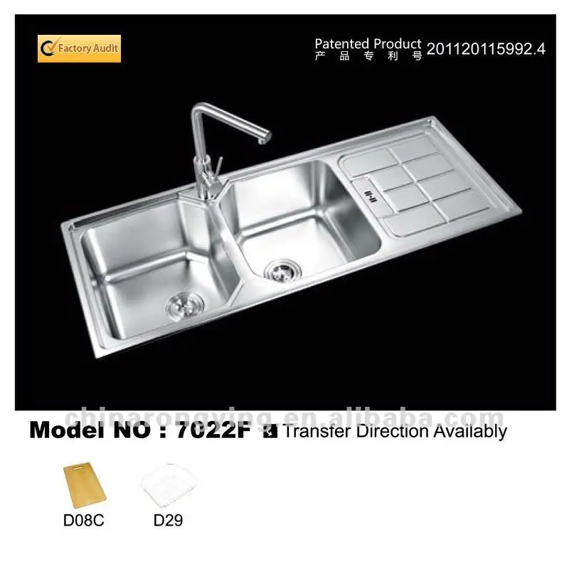 stainless steel farmouse water hand washing double bowl kitchen sink with drainboard