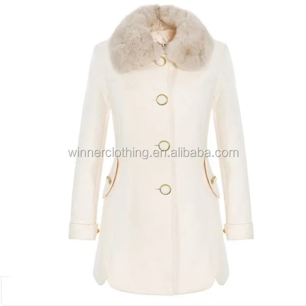 
Elegant rabbit fur collar White Princess Style Winter Coat for girls 