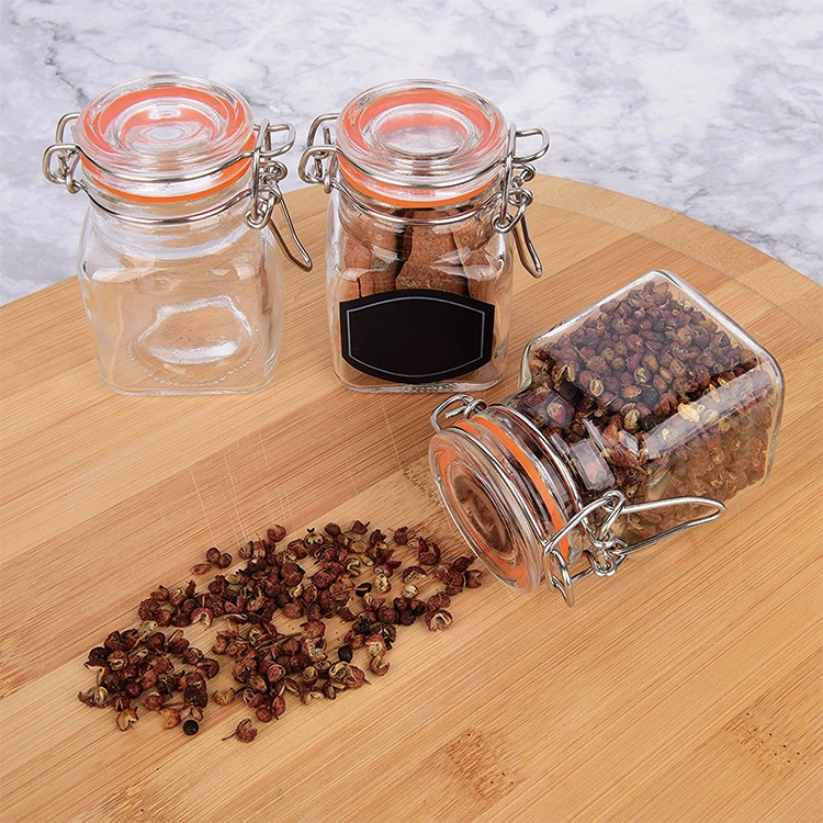 100ml Glass Spice Jars with Spice Labels and Chalkboard Pen Whole Set 12 Square Glass Jars 3.4 Ounce with Airtight Flip Top Cap
