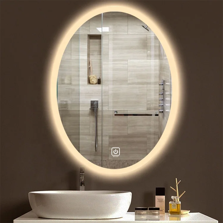 cheap oval wall mirror Touch Screen mirrors with  LED Makeup Smart Bathroom Wall Mirror
