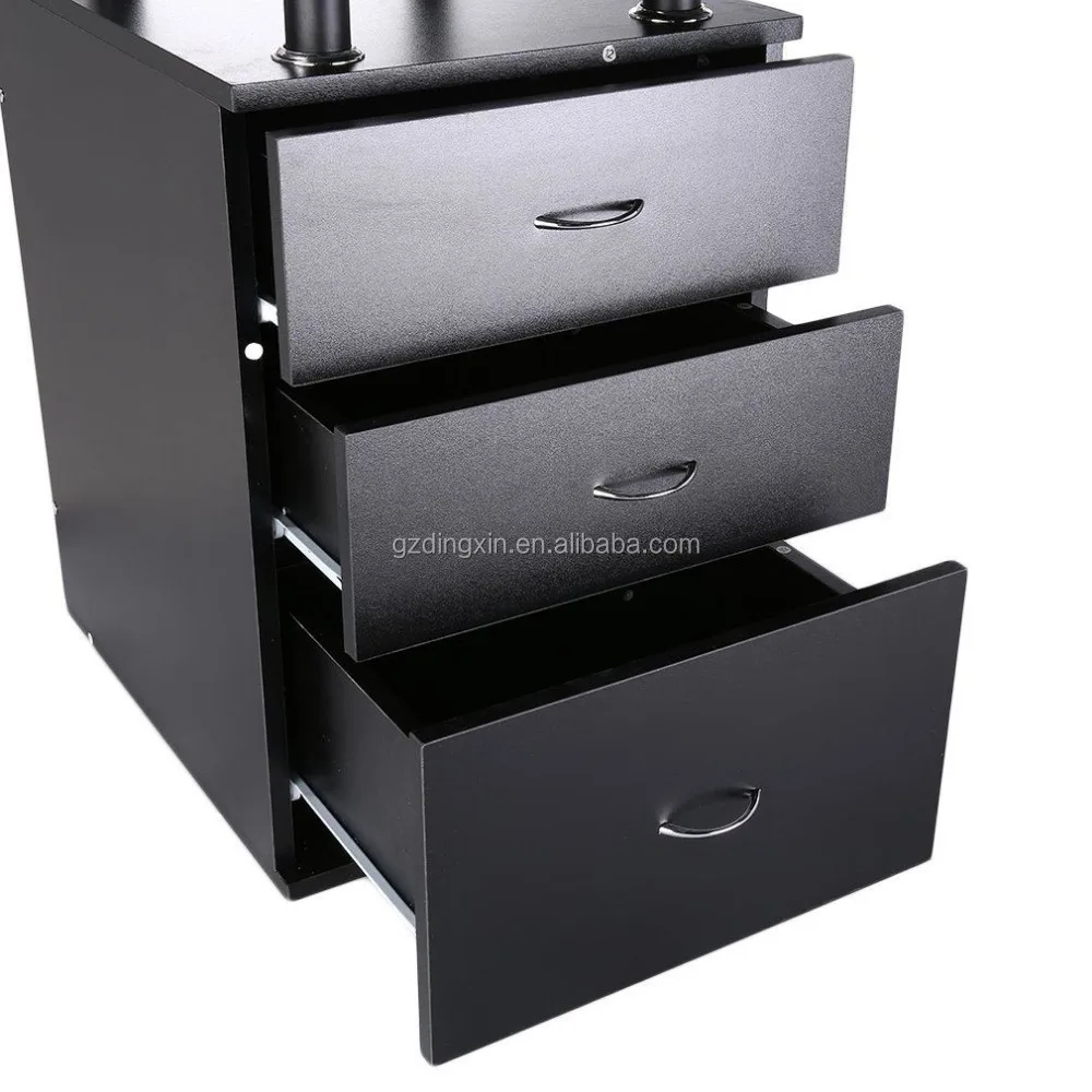 Black Corner Computer Desk Home Office PC Table with 3 Drawers L-Shaped