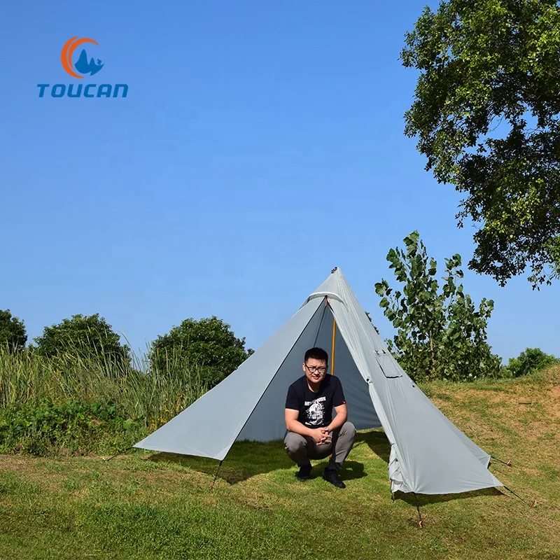 Outdoor 20D Ripstop Nylon Single Layer 4 Persons Stove Chimney Pyramid Ultralight Camping Tent