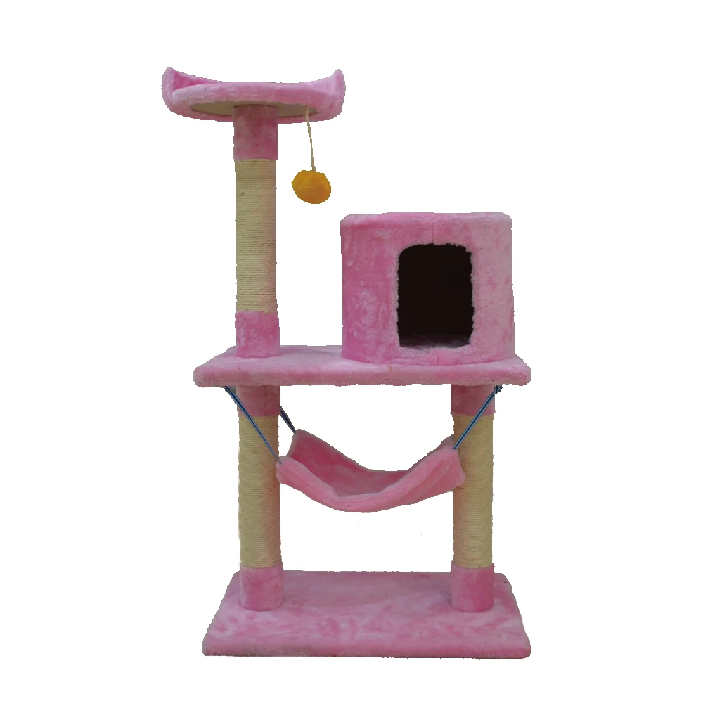 
Pink wholesale wood cat tree furniture scratching post cat tree house 