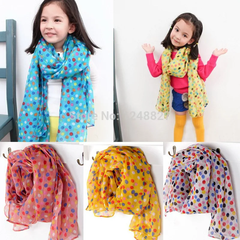 New Fashion Kid Chiffon Scarf Autumn Winter children s scarf Kids dot silk scarves girls boys