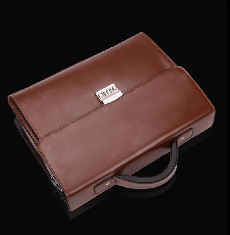 Dreamtop DTC399 brown PU fake leather laptop business bag mens briefcase combination locks made in China