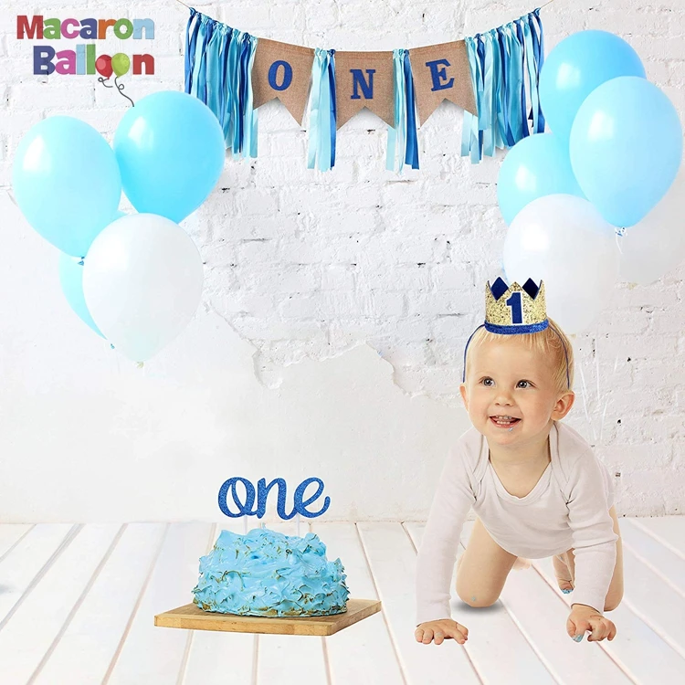 1St Birthday Boy Decorations Includes High Chair Burlap Decoration Kits Happy Birthday Banner And Latex Confetti Balloons KK746