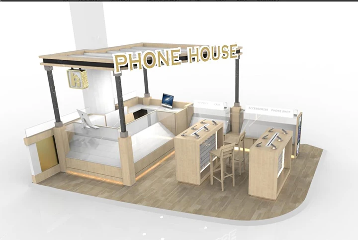 
Cell Phone Showroom 3D Design Cell Phone Accessory Kiosk Display Fixture Mobile Phone Store Shop Interior Design 