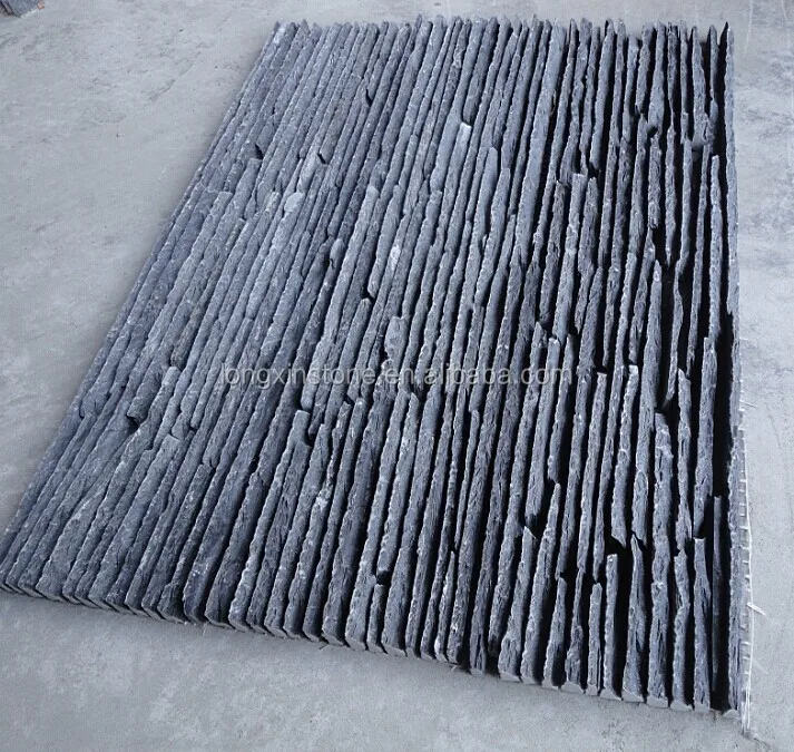 
Hot sale Chinese black slate water fall stripes stone wall cladding tiles 150X600 mm 