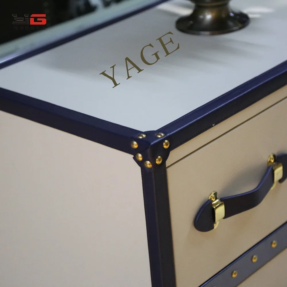 China factory direct hot sale classic wood leather cabinet with 9 DRAWERS