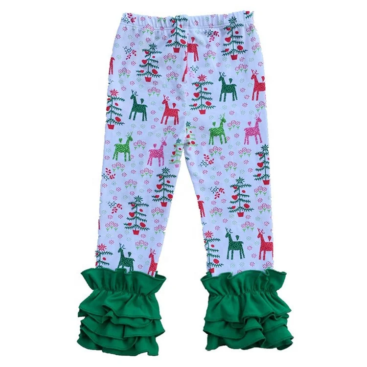 Новое поступление, рождественские штаны для маленьких девочек, оптовая продажа, детские леггинсы с принтом и оборками, леггинсы для детей