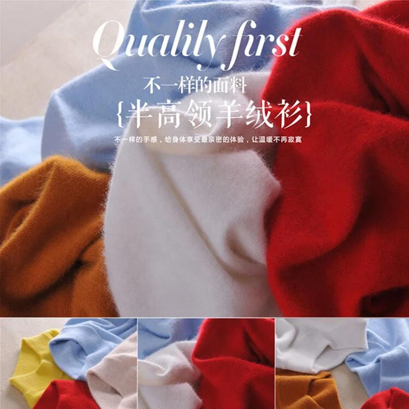 
New Wool Pure Cashmere Sweater Women Pullovers Long Sleeve Pull Femme Half Turtleneck Soft Tops Woman Sweaters Pullovers Sweater 